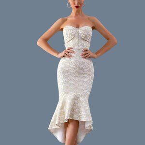 Bustier Strapless Lace Mermaid Bandage Dress | Fishtail Hem Sculpted Fit | S
